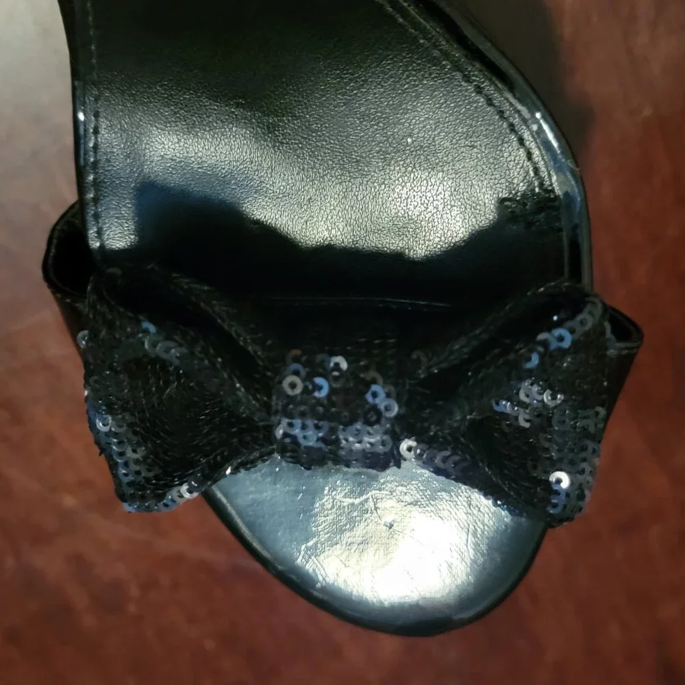 Michael Kors Women's Black Leather Sequin Bow Ankle Strap Stiletto Heels